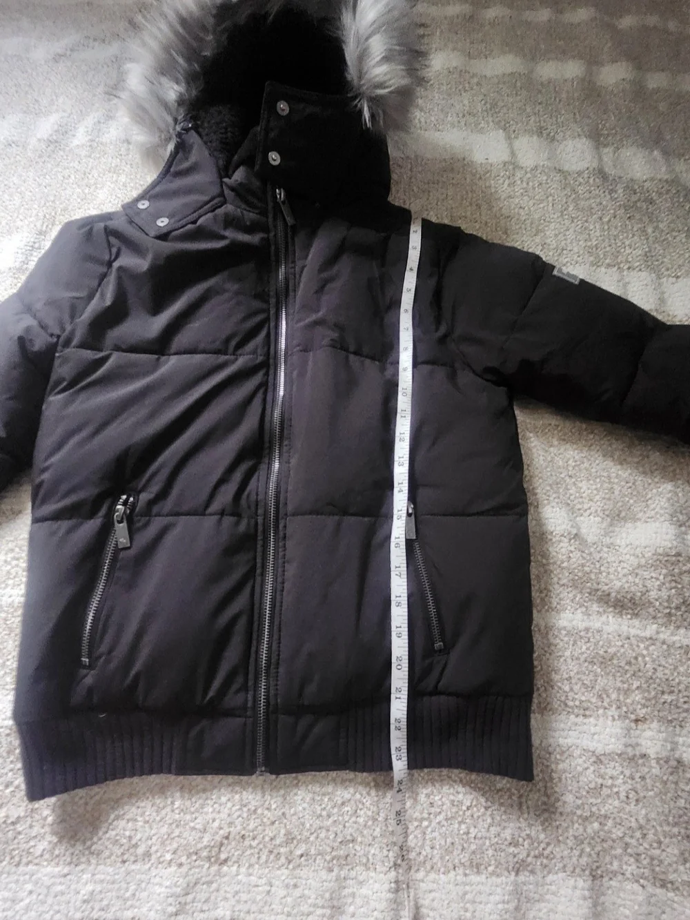 abercrombie kids Black Puffer Jacket with Faux Fur Hood